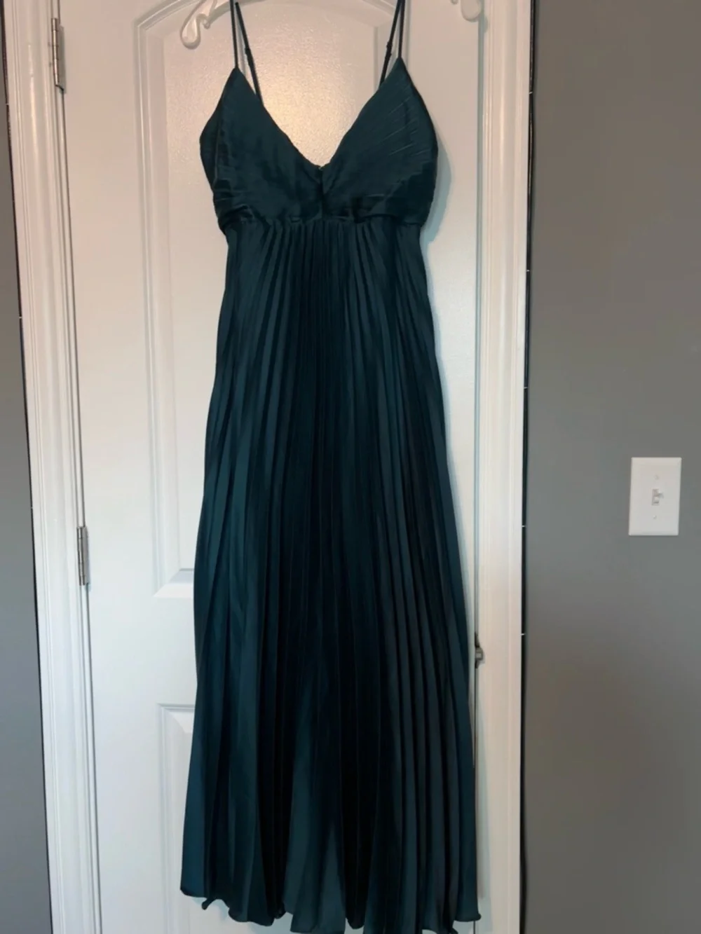 Abercrombie Pleated Maxi Dress Dark Teal Satin Slip Formal Size Small - Picture 6 of 15